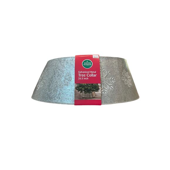 WINTER WONDER LANE 26.5" Embossed Snowflake Galvanized Metal Tree Collar NEW - Picture 10 of 11